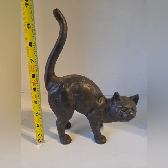 Vintage Black Cat Doorstop Cast Iron Hubley Style Arched Back Tail Up 10” - Picture 5 of 6